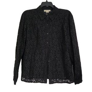 MICHAEL KORS Black Lace Button Down Shirt 2X